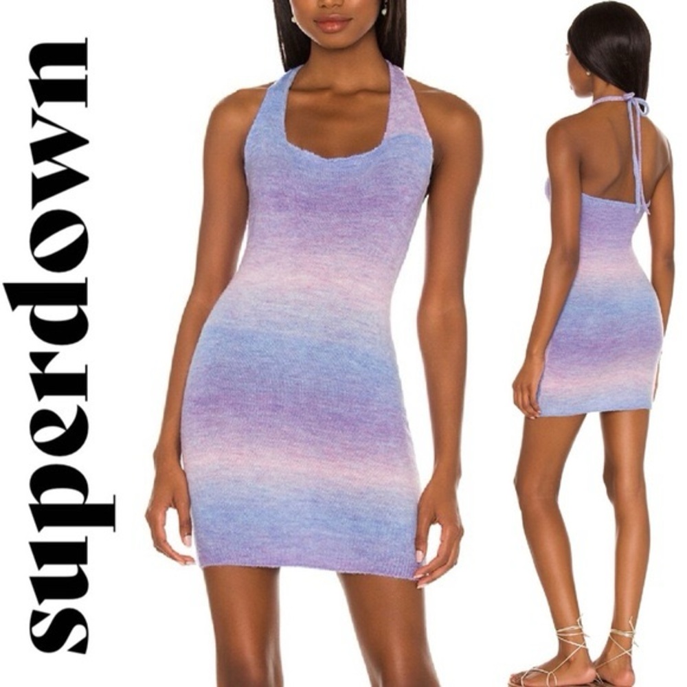 Superdown Kayla Purple Ombré Halter Dress XS